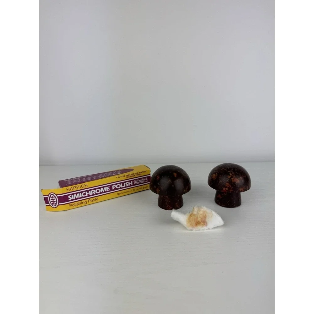 Vintage Bakelite Mushroom Salt &‎ Pepper Shakers Tortoise Shell Tested MCM Set